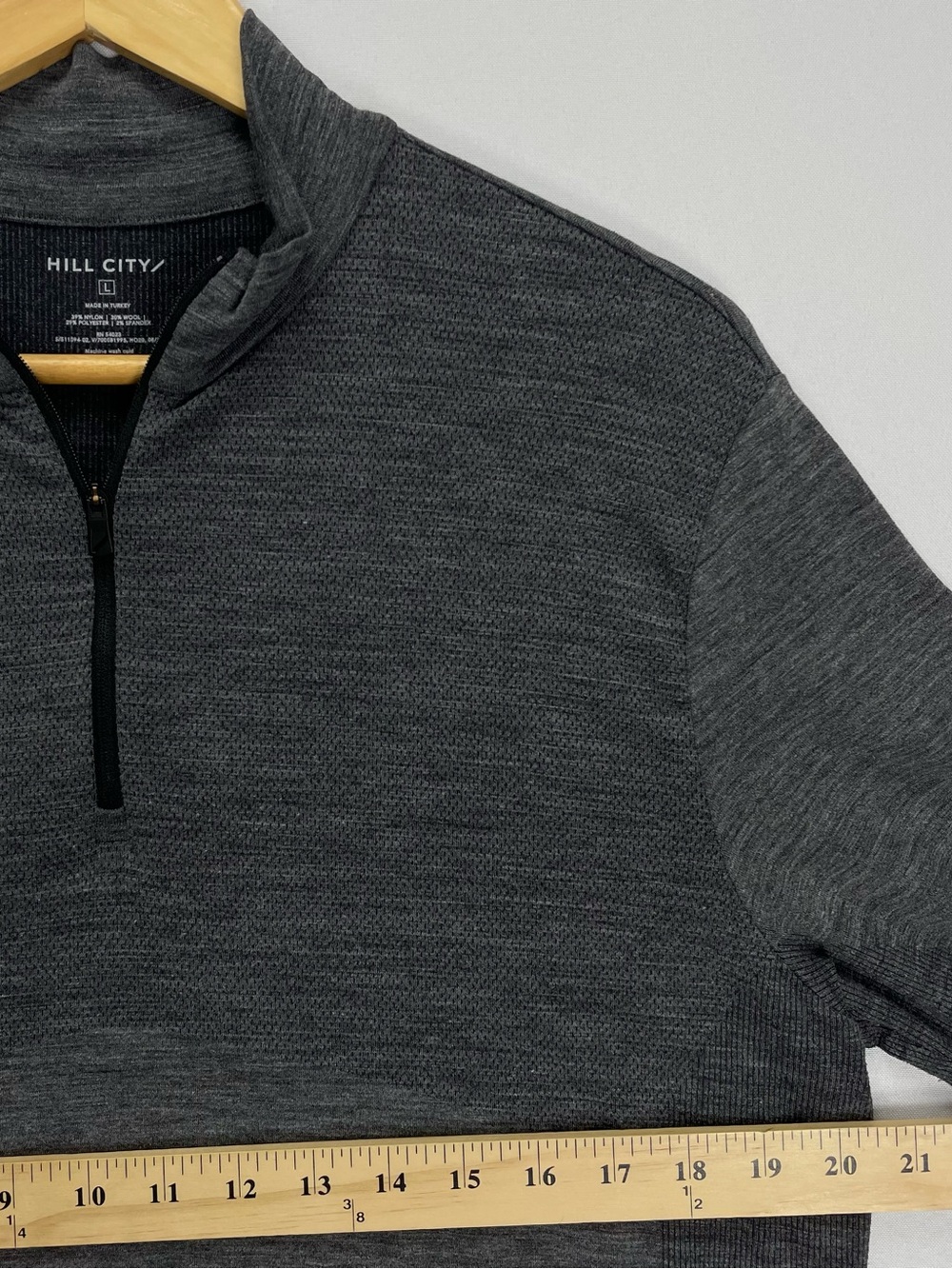 Hill City Men’s Quarter Zip Pullover Gray Wool Blend Long Sleeve Performance, L - Picture 6 of 7